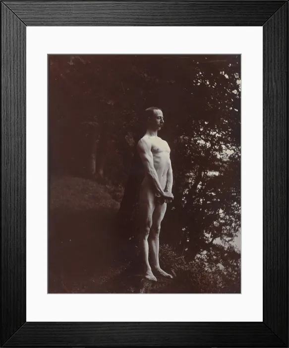 Framed Print : A man posing naked, standing with his chest out, arms down and hands clasped, approx 1900. Creator: Unknown Framed Print : A man posing naked, standing with his chest out, arms down and hands clasped, approx 1900. Creator: Unknown