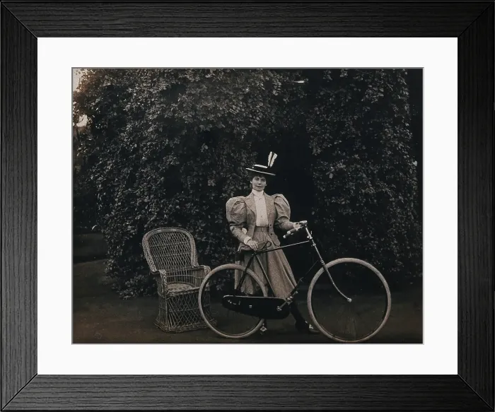 Framed Print : South Africa: Mrs Bell posing with her bicycle, 1896. Creator: Unknown Framed Print : South Africa: Mrs Bell posing with her bicycle, 1896. Creator: Unknown