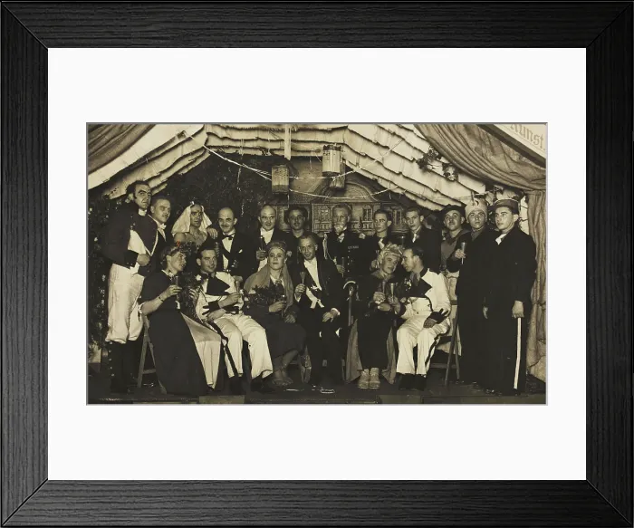 Framed Print : German actors, some in drag, gather on stage at a party, 1930-45. Creator: Unknown Framed Print : German actors, some in drag, gather on stage at a party, 1930-45. Creator: Unknown