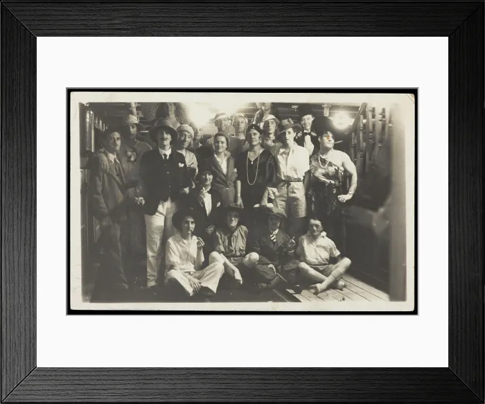 Framed Print : Passengers on RMS Armadale Castle, some in drag, pose for a group portrait, 1933. Creator: Unknown Framed Print : Passengers on RMS Armadale Castle, some in drag, pose for a group portrait, 1933. Creator: Unknown