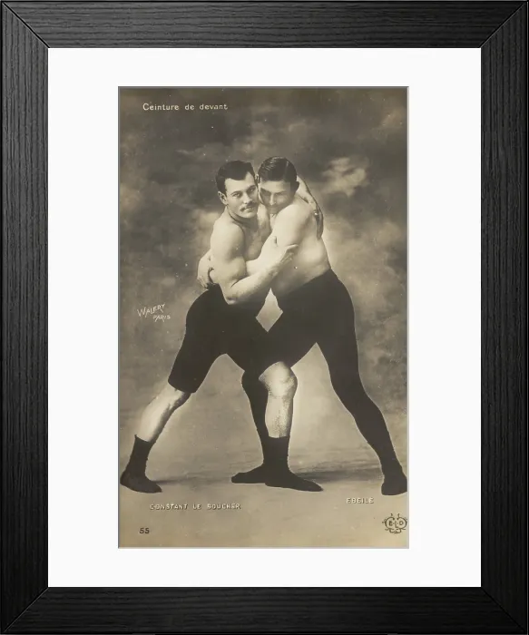 Framed Print : Two wrestlers facing off, late 19th-early 20th century. Creators: Count Stanislaw Walery, Walery Framed Print : Two wrestlers facing off, late 19th-early 20th century. Creators: Count Stanislaw Walery, Walery