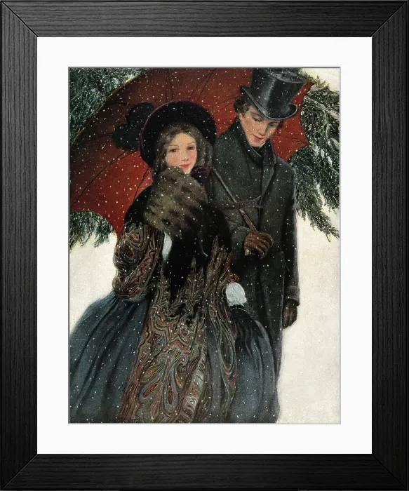 Framed Print : An elegantly dressed couple walk arm in arm under an umbrella, 1905. Creator: Unknown Framed Print : An elegantly dressed couple walk arm in arm under an umbrella, 1905. Creator: Unknown