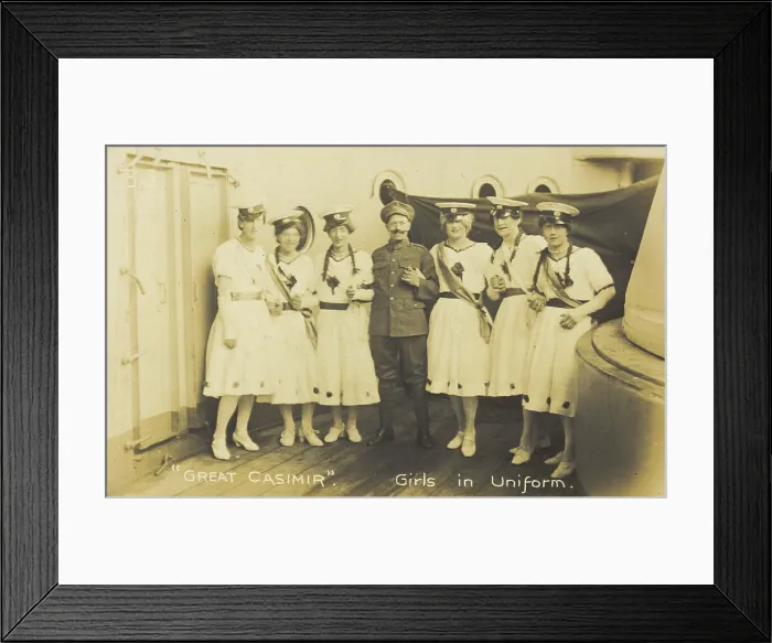 Framed Print : Seven sailors standing together on deck, 1918. Creator: Unknown Framed Print : Seven sailors standing together on deck, 1918. Creator: Unknown