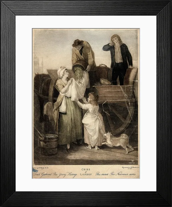 Framed Print : A young woman is holding up her apron to catch the peas which are being poured... c1790s Creator: Francis Wheatley Framed Print : A young woman is holding up her apron to catch the peas which are being poured... c1790s Creator: Francis Wheatley