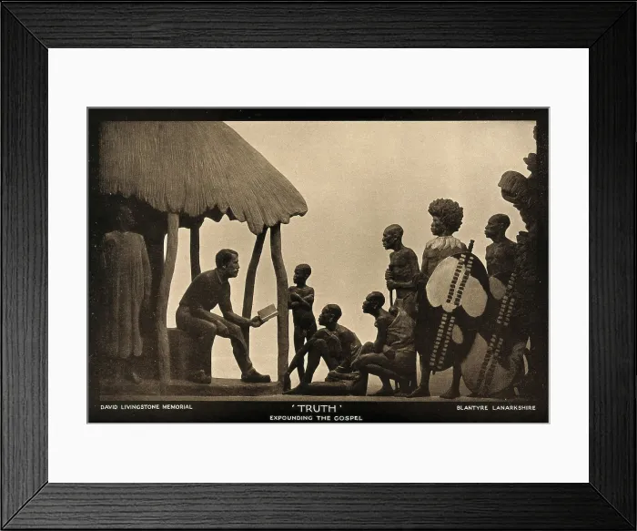 Framed Print : David Livingstone memorial in Blantyre; Livingstone reading the Bible... c19th century. Creator: Unknown Framed Print : David Livingstone memorial in Blantyre; Livingstone reading the Bible... c19th century. Creator: Unknown