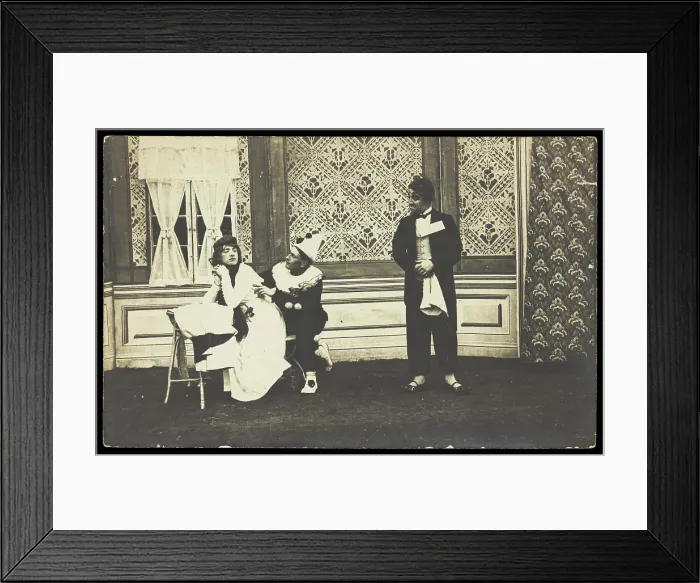 Framed Print : Three men performing a scene from a play, [between 1910 and 1919?]. Creator: Unknown