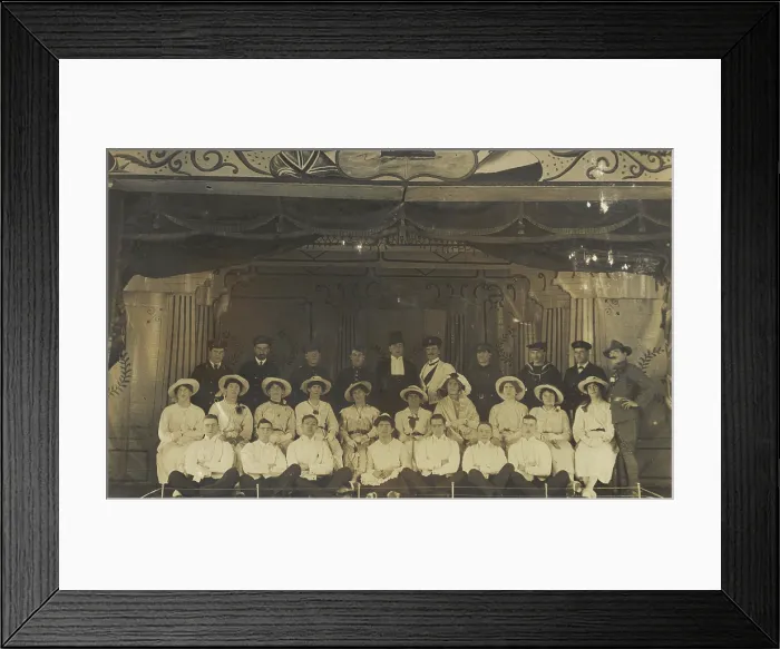 Framed Print : Men on a large stage set, [between 1910 and 1919 and between 1920 and 1929?]. Creator: Unknown