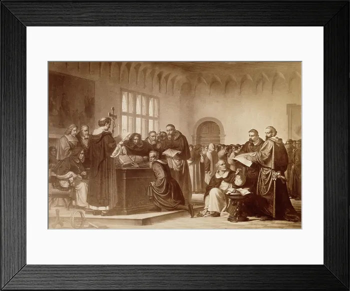 Framed Print : Galileo Galilei at his trial by the Inquisition in Rome in 1633. Creator: Unknown Framed Print : Galileo Galilei at his trial by the Inquisition in Rome in 1633. Creator: Unknown