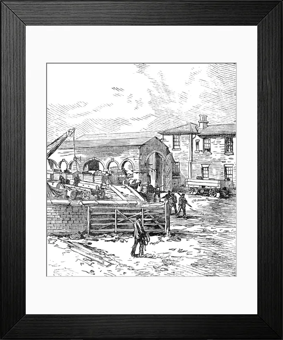 Framed Print : George Stephenson, Father of Railways: the first railway station, 1881. Creator: Unknown