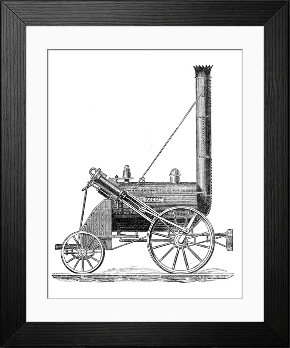 Framed Print : George Stephenson, Father of Railways: the Rocket, 1881. Creator: Unknown Framed Print : George Stephenson, Father of Railways: the Rocket, 1881. Creator: Unknown