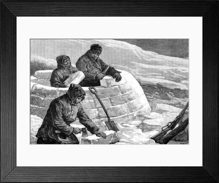 Framed Print : The American Franklin Search Expedition - the first frost: building a snow house, 1881. Creator: W. I. Mosses Framed Print : The American Franklin Search Expedition - the first frost: building a snow house, 1881. Creator: W. I. Mosses
