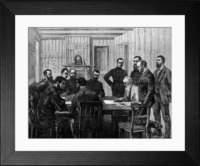 Framed Print : The Transvaal War: signing the terms of peace with the Boers at O'Neil's Farm...March 21, 1881 Framed Print : The Transvaal War: signing the terms of peace with the Boers at O'Neil's Farm...March 21, 1881