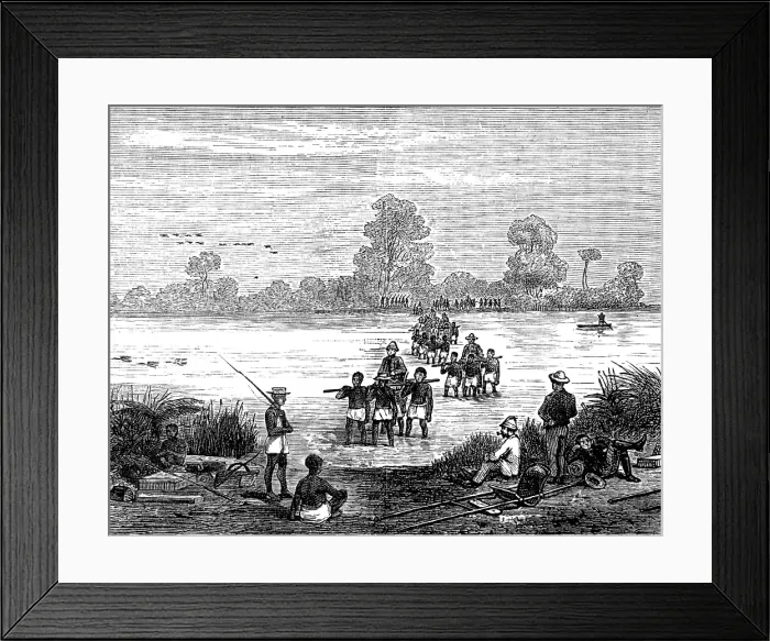 Framed Print : Sketches in Madagascar: crossing the Mourondava River, near Mohabo, 1881. Creator: Unknown Framed Print : Sketches in Madagascar: crossing the Mourondava River, near Mohabo, 1881. Creator: Unknown