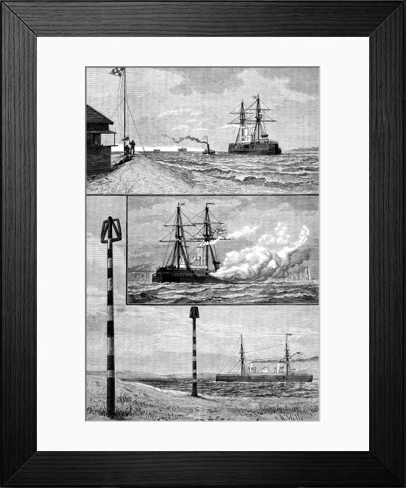 Framed Print : H.M.S. Inflexible at Ports Mouth: 1. swinging compasses off Magnetic Station, Gilkicker Point, 1881. Creator: Unknown Framed Print : H.M.S. Inflexible at Ports Mouth: 1. swinging compasses off Magnetic Station, Gilkicker Point, 1881. Creator: Unknown