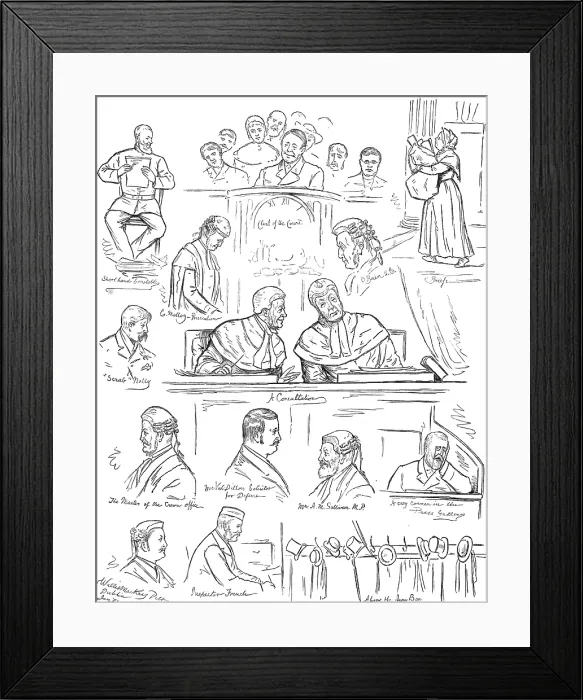 Framed Print : Sketches at the Land League Trials in Dublin, 1881. Creator: Wallis Mackay Framed Print : Sketches at the Land League Trials in Dublin, 1881. Creator: Wallis Mackay