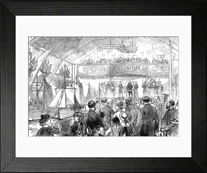 Framed Print : National Fisheries Exhibition at Norwich: interior of the Drill-Hall, 1881. Creator: Unknown Framed Print : National Fisheries Exhibition at Norwich: interior of the Drill-Hall, 1881. Creator: Unknown