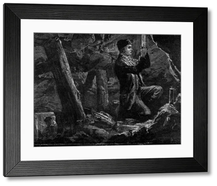 Framed Print : George Stephenson, the Father of Railways: Stephenson experimenting with the Safety Lamp... 1881. Creator: Unknown Framed Print : George Stephenson, the Father of Railways: Stephenson experimenting with the Safety Lamp... 1881. Creator: Unknown