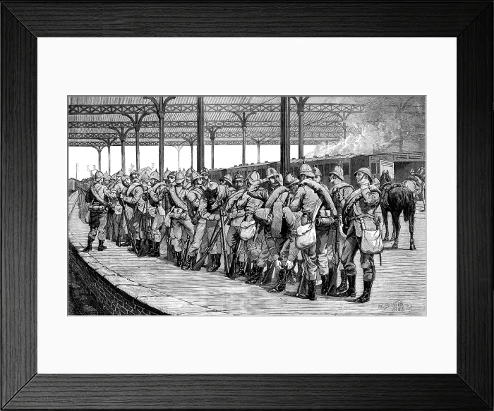 Framed Print : The Volunteer Review: departure of the Artists Corps from Victoria Railway Station, 1881. Creator: Unknown Framed Print : The Volunteer Review: departure of the Artists Corps from Victoria Railway Station, 1881. Creator: Unknown