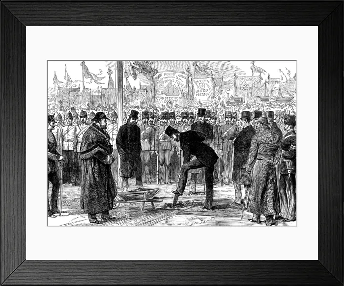 Framed Print : Lt.-Col. Gerard Smith cutting the first turf of the Hull, Barnsley...West Riding Ry. and Dock, 1881. Creator: Unknown Framed Print : Lt.-Col. Gerard Smith cutting the first turf of the Hull, Barnsley...West Riding Ry. and Dock, 1881. Creator: Unknown