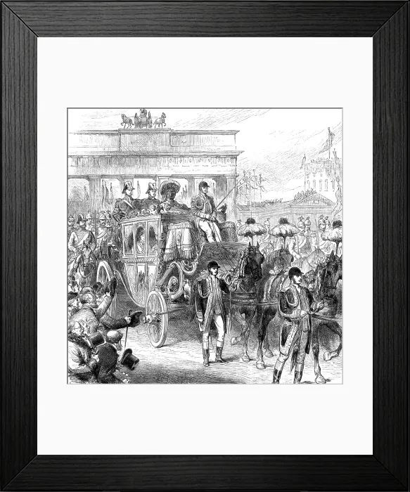 Framed Print : Royal Marriage - state entry of the bride into Berlin: procession passing the Brandenburg Gate, 1881 Creator: Unknown Framed Print : Royal Marriage - state entry of the bride into Berlin: procession passing the Brandenburg Gate, 1881 Creator: Unknown