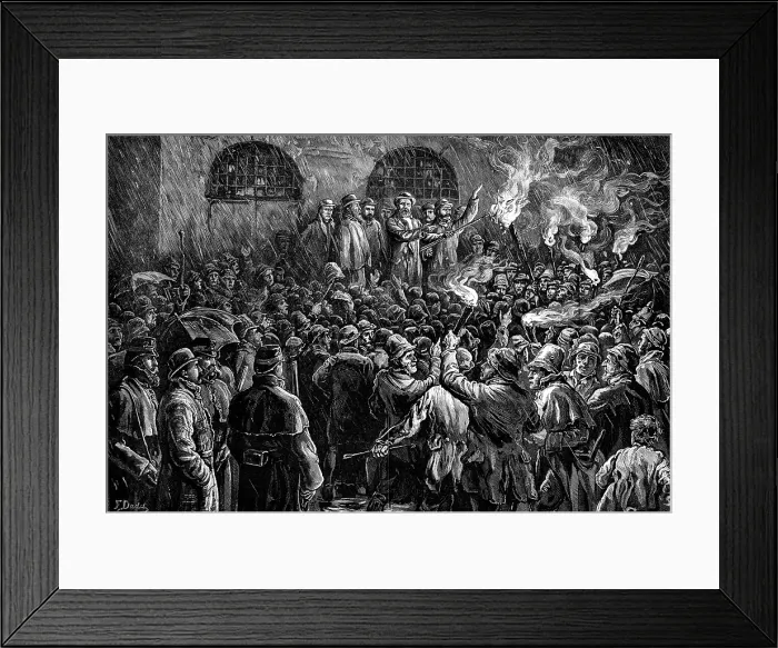 Framed Print : The Irish Land League: Mr. Boyton burning the Duke of Leinster's leases on a ''98 pike'... 1881. Creator: Unknown. The Irish Land League: Mr Framed Print : The Irish Land League: Mr. Boyton burning the Duke of Leinster's leases on a ''98 pike'... 1881. Creator: Unknown. The Irish Land League: Mr