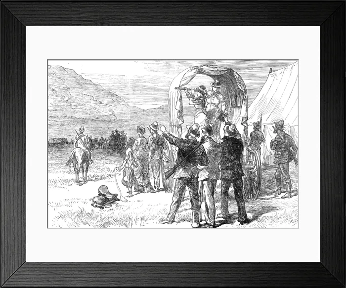 Framed Print : Transvaal War: Boers...waiting the arrival of Sir Evelyn Wood after the declaration of peace, 1881. Creator: C. R Framed Print : Transvaal War: Boers...waiting the arrival of Sir Evelyn Wood after the declaration of peace, 1881. Creator: C. R