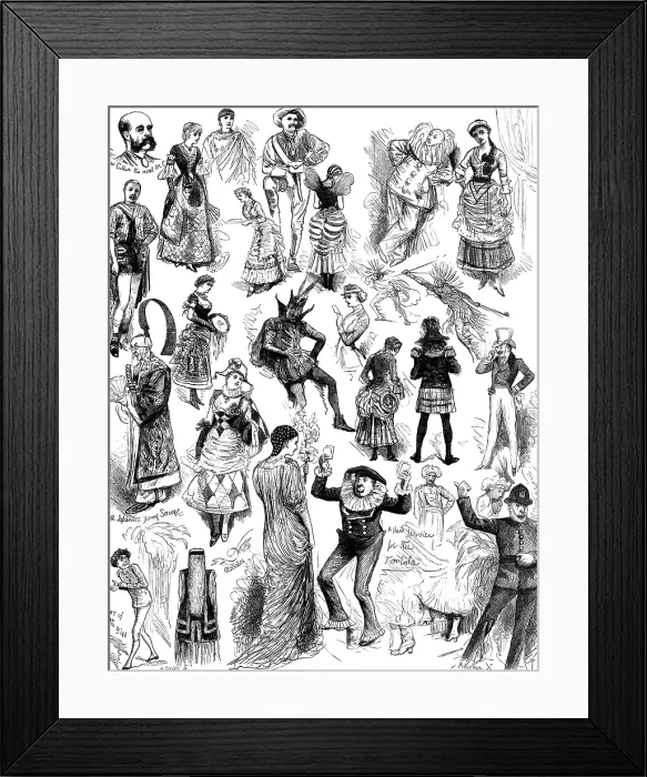 Framed Print : The Savage Club Entertainment at the Royal Albert Hall: some costumes at the ball, 1883. Creator: R. Taylor Framed Print : The Savage Club Entertainment at the Royal Albert Hall: some costumes at the ball, 1883. Creator: R. Taylor