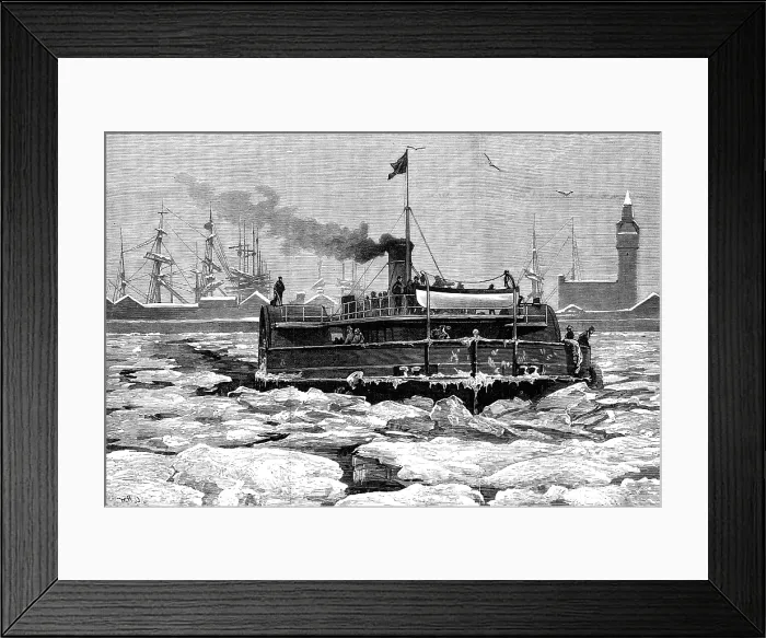 Framed Print : Liverpool during the Frost: difficulties of the Mersey Ferry traffic, 1881. Creator: Unknown