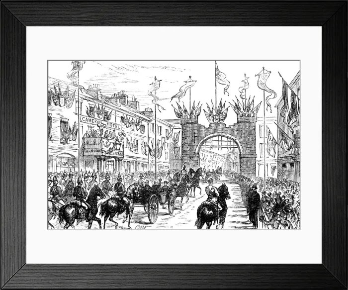 Framed Print : The Royal Visit to Swansea: the procession passing the Old City Arch, 1881. Creator: Unknown Framed Print : The Royal Visit to Swansea: the procession passing the Old City Arch, 1881. Creator: Unknown