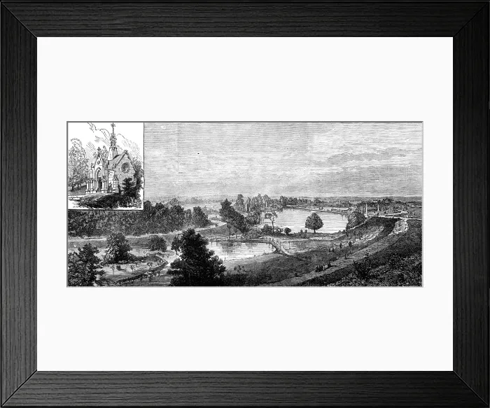 Framed Print : Lake View Cemetery, Cleveland, Ohio: view from the burial-place of the late President Garfield, 1881 Creator: Unknown Framed Print : Lake View Cemetery, Cleveland, Ohio: view from the burial-place of the late President Garfield, 1881 Creator: Unknown