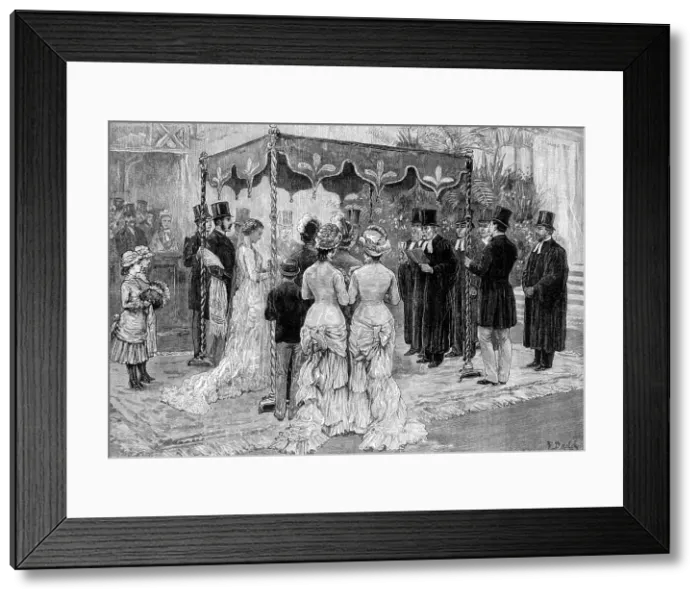Framed Print : A Jewish Wedding: marriage of Mr. Leopold de Rothschild and Mdelle. Marie Perugia, 1881. Creator: W. I. Mosses Framed Print : A Jewish Wedding: marriage of Mr. Leopold de Rothschild and Mdelle. Marie Perugia, 1881. Creator: W. I. Mosses