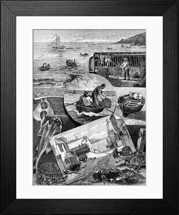 Framed Print : Our Fishing Industries: Crab-Catching in Cornwall, 1883. Creator: T. S. Hayley Framed Print : Our Fishing Industries: Crab-Catching in Cornwall, 1883. Creator: T. S. Hayley