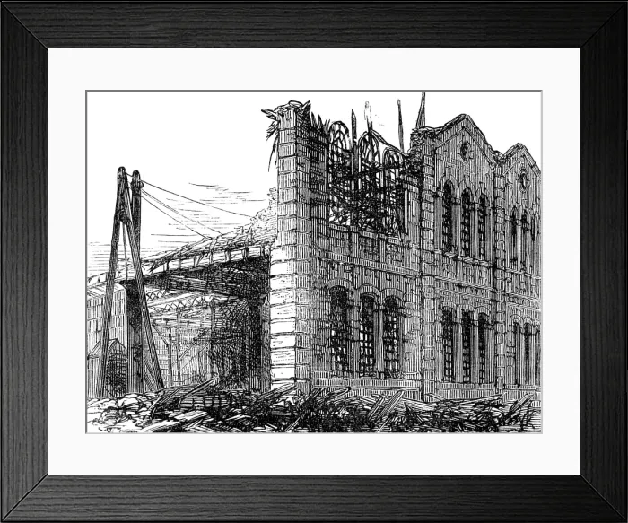 Framed Print : The Great Storm of Wind on Friday week: fallen gable at Shoreditch Goods Station, 1881. Creator: Unknown Framed Print : The Great Storm of Wind on Friday week: fallen gable at Shoreditch Goods Station, 1881. Creator: Unknown