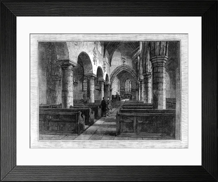 Framed Print : Interior of Newburn Church, where George Stephenson was married, 1881. Creator: Unknown