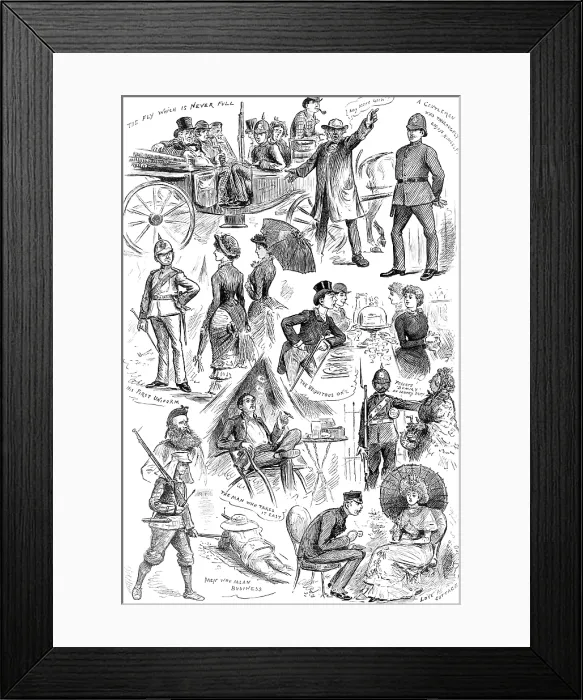 Framed Print : Sketches at the Wimbledon Camp of the National Rifle Association, 1883. Creator: Unknown Framed Print : Sketches at the Wimbledon Camp of the National Rifle Association, 1883. Creator: Unknown
