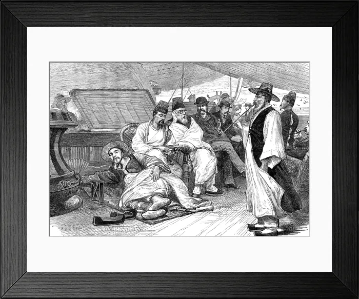 Framed Print : The Corean ambassadors returning on board the Japanese steamer Sakasago Masu, 1881. Creator: Unknown Framed Print : The Corean ambassadors returning on board the Japanese steamer Sakasago Masu, 1881. Creator: Unknown