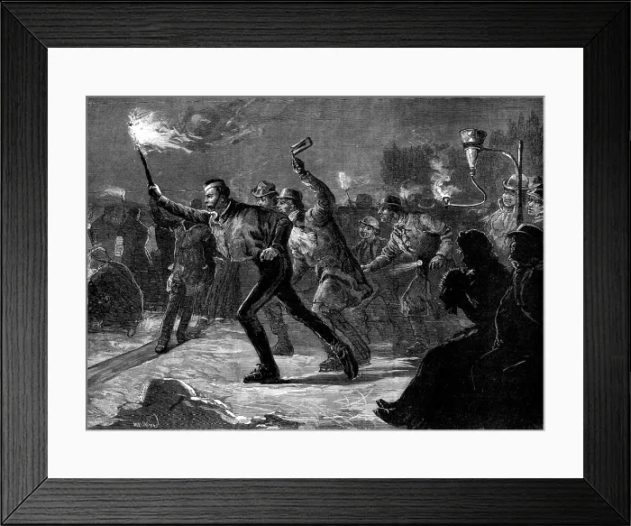 Framed Print : Skating on the Serpentine by torchlight - 'follow my leader', 1881. Creator: Unknown Framed Print : Skating on the Serpentine by torchlight - 'follow my leader', 1881. Creator: Unknown