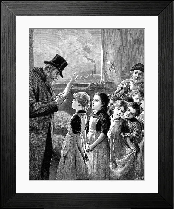 Framed Print : A government inspector visiting a factory, 1881. Creator: W. I. Mosses Framed Print : A government inspector visiting a factory, 1881. Creator: W. I. Mosses