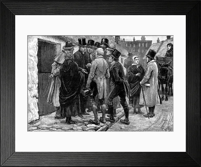 Framed Print : Opening of the new Irish Land Court in Connaught: consulting the priest...at Claremorris, 1881. Creator: Unknown Framed Print : Opening of the new Irish Land Court in Connaught: consulting the priest...at Claremorris, 1881. Creator: Unknown