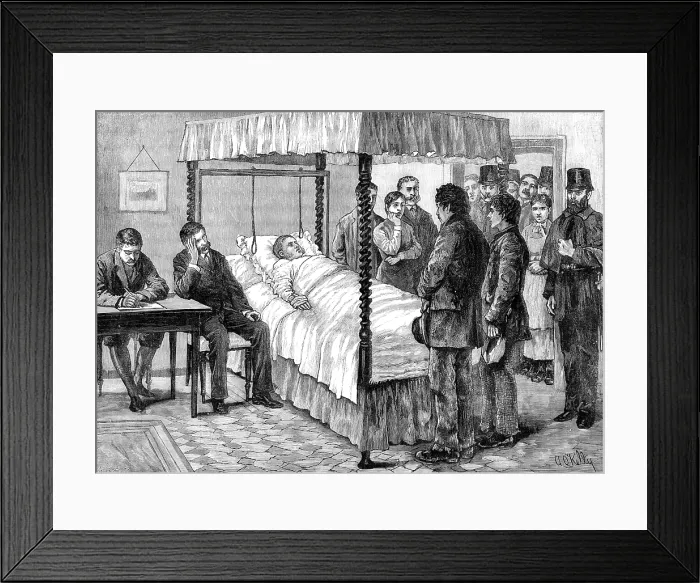 Framed Print : Prisoners charged with shooting Mr. Hearn at Ballinrobe, Mayo, brought...for identification, 1881. Creator: William James Palmer Framed Print : Prisoners charged with shooting Mr. Hearn at Ballinrobe, Mayo, brought...for identification, 1881. Creator: William James Palmer