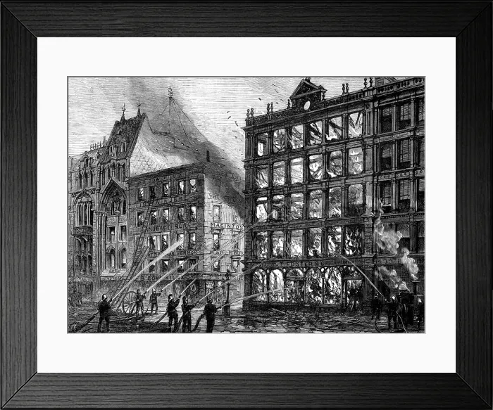 Framed Print : The late fire at the corner of Bread-Street, Cheapside, 1881. Creator: Unknown Framed Print : The late fire at the corner of Bread-Street, Cheapside, 1881. Creator: Unknown