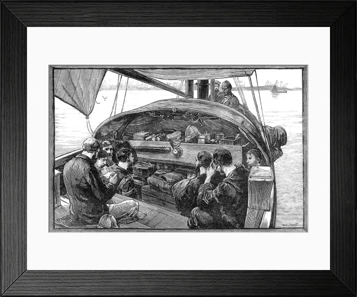 Framed Print : East African Slave Trade: Sunday morning service on board the steam-pinnace of H.M.S. London, 1881. Creator: R&E Taylor Framed Print : East African Slave Trade: Sunday morning service on board the steam-pinnace of H.M.S. London, 1881. Creator: R&E Taylor