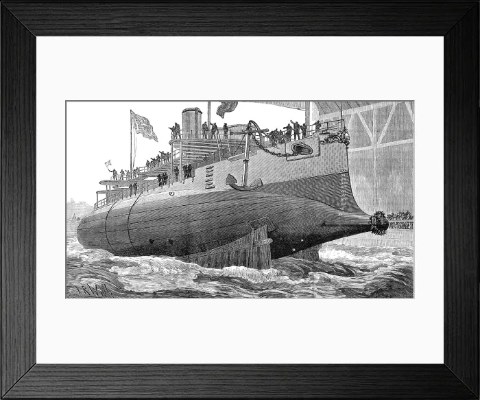 Framed Print : Launch of H.M.S. Polyphemus, new torpedo ram, at Chatham Dockyard, 1881. Creator: Unknown Framed Print : Launch of H.M.S. Polyphemus, new torpedo ram, at Chatham Dockyard, 1881. Creator: Unknown