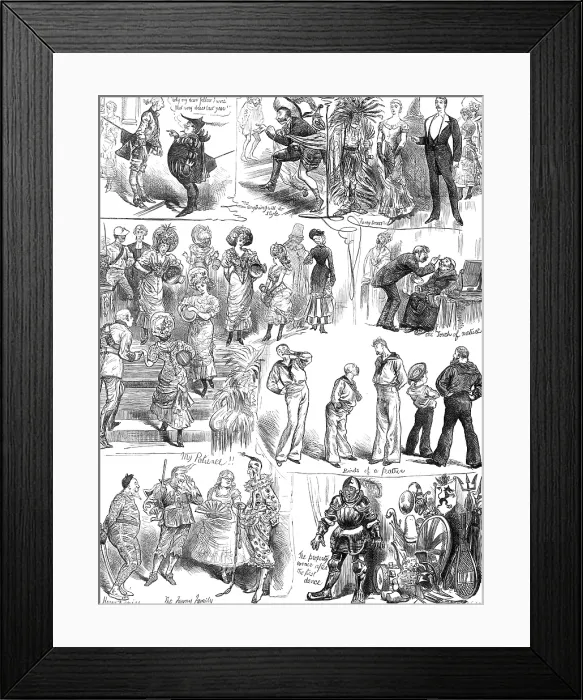 Framed Print : Sketches at a Fancy-Dress Ball, 1881. Creator: Joseph Swain Framed Print : Sketches at a Fancy-Dress Ball, 1881. Creator: Joseph Swain