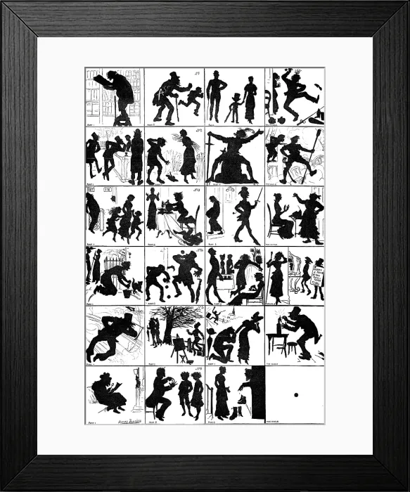 Framed Print : Six shadow charades drawn by H. Furniss - the answers next week, 1881. Creator: Unknown Framed Print : Six shadow charades drawn by H. Furniss - the answers next week, 1881. Creator: Unknown