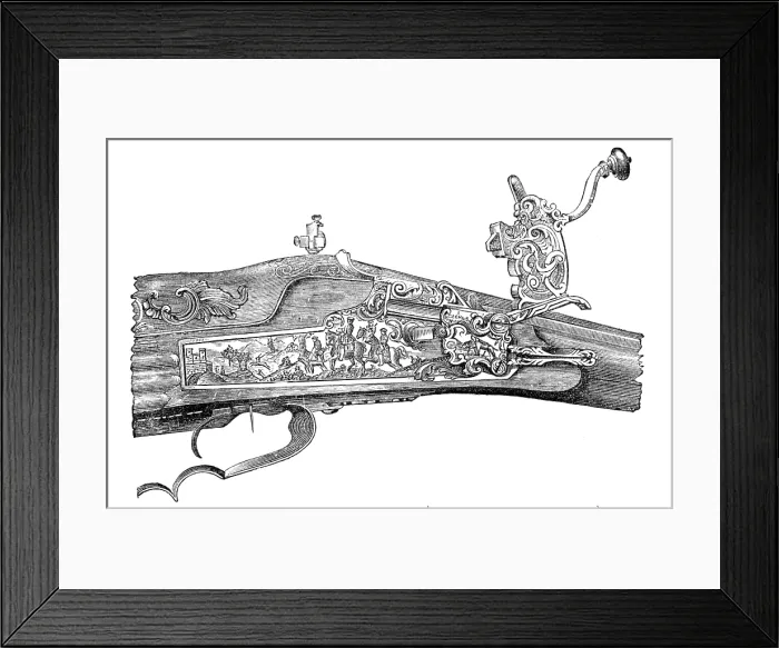 Framed Print : Ornamented wheel-lock musket (Munich, 17th century), (1881). Creator: Unknown Framed Print : Ornamented wheel-lock musket (Munich, 17th century), (1881). Creator: Unknown