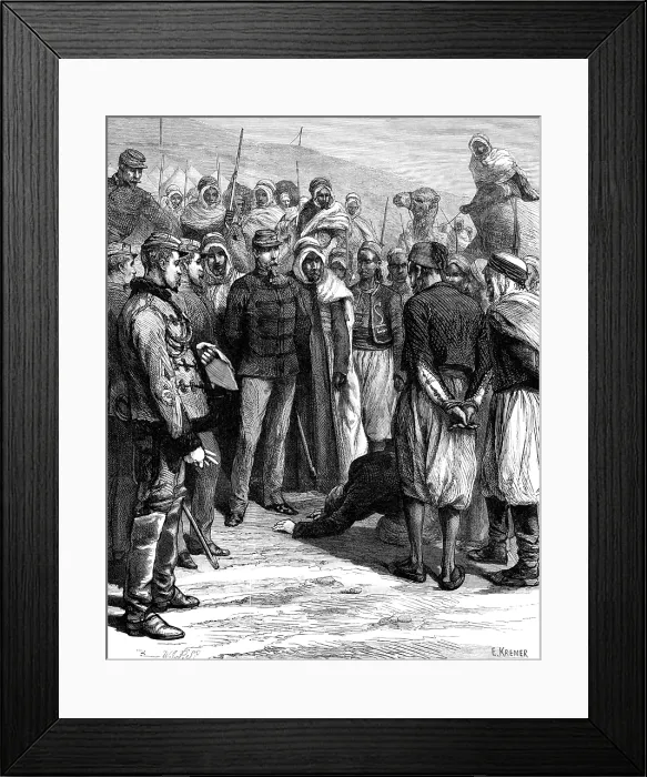 Framed Print : The French in Tunis: a military sentence of death, 1881. Creator: William James Palmer Framed Print : The French in Tunis: a military sentence of death, 1881. Creator: William James Palmer