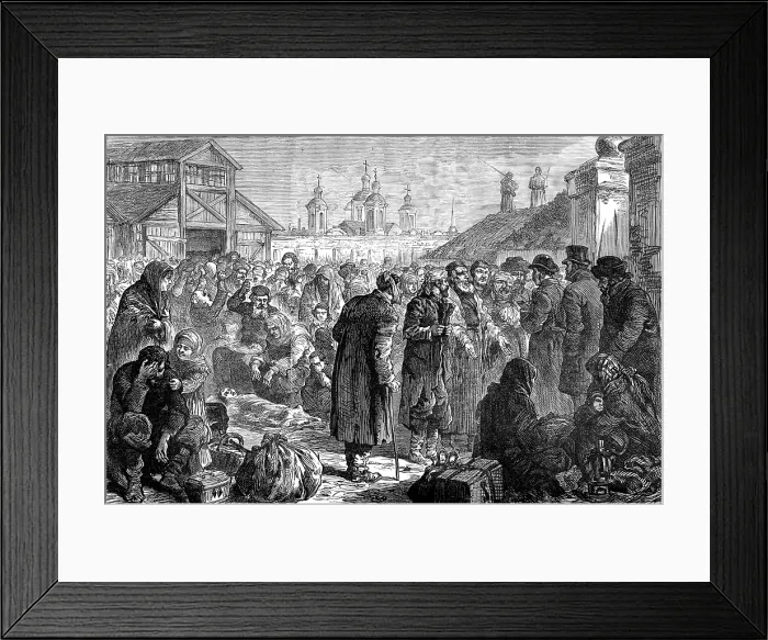 Framed Print : Persecution of the Jews in Russia: scene inside the arsenal at Kiev, 1881. Creator: Unknown Framed Print : Persecution of the Jews in Russia: scene inside the arsenal at Kiev, 1881. Creator: Unknown