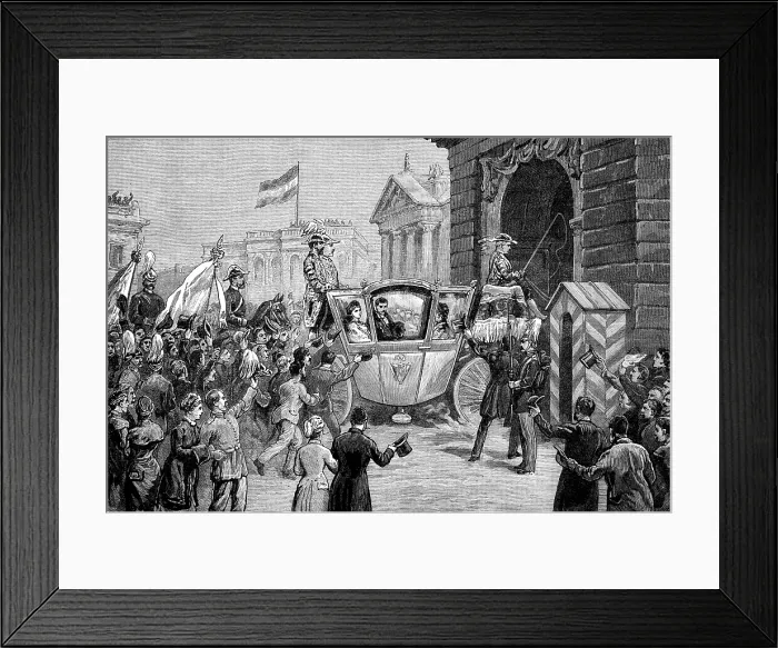 Framed Print : The Royal Marriage at Berlin: arrival of the newly married pair at the Grand Schloss, Potsdam, 1881. Creator: Unknown Framed Print : The Royal Marriage at Berlin: arrival of the newly married pair at the Grand Schloss, Potsdam, 1881. Creator: Unknown