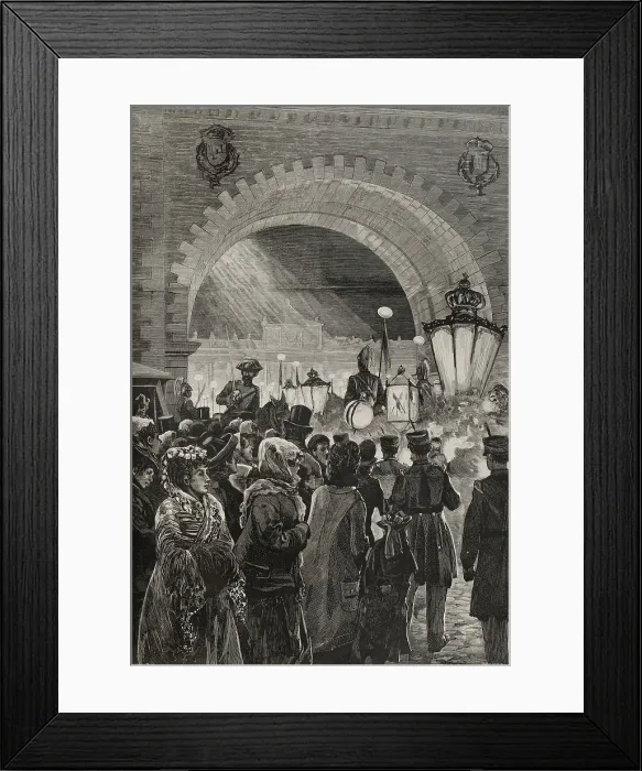 Framed Print : Crowds and soldiers during royal wedding celebrations, Madrid, January 27, 1878. Creator: Andres Ovejero Framed Print : Crowds and soldiers during royal wedding celebrations, Madrid, January 27, 1878. Creator: Andres Ovejero